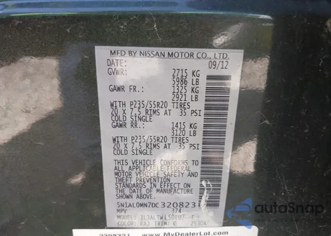 2013 Infiniti Jx35 z USA, uszkodzony, nr VIN 5N1AL0MN7DC320823